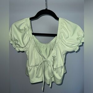 Shein Solid Puff Sleeve Ruffle Hem Top